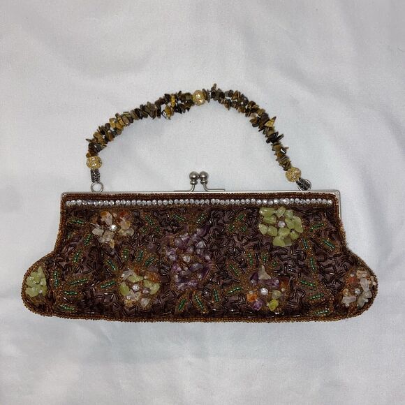 Vintage Handled Purse Handbag Victorian Style Genuine Black Onyx Carnelian - Picture 1 of 15